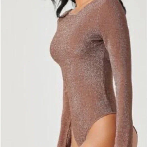 Shein METALLIC bronze STRETCH BODYSUIT open back BLOUSE SHIRT - Picture 13 of 15